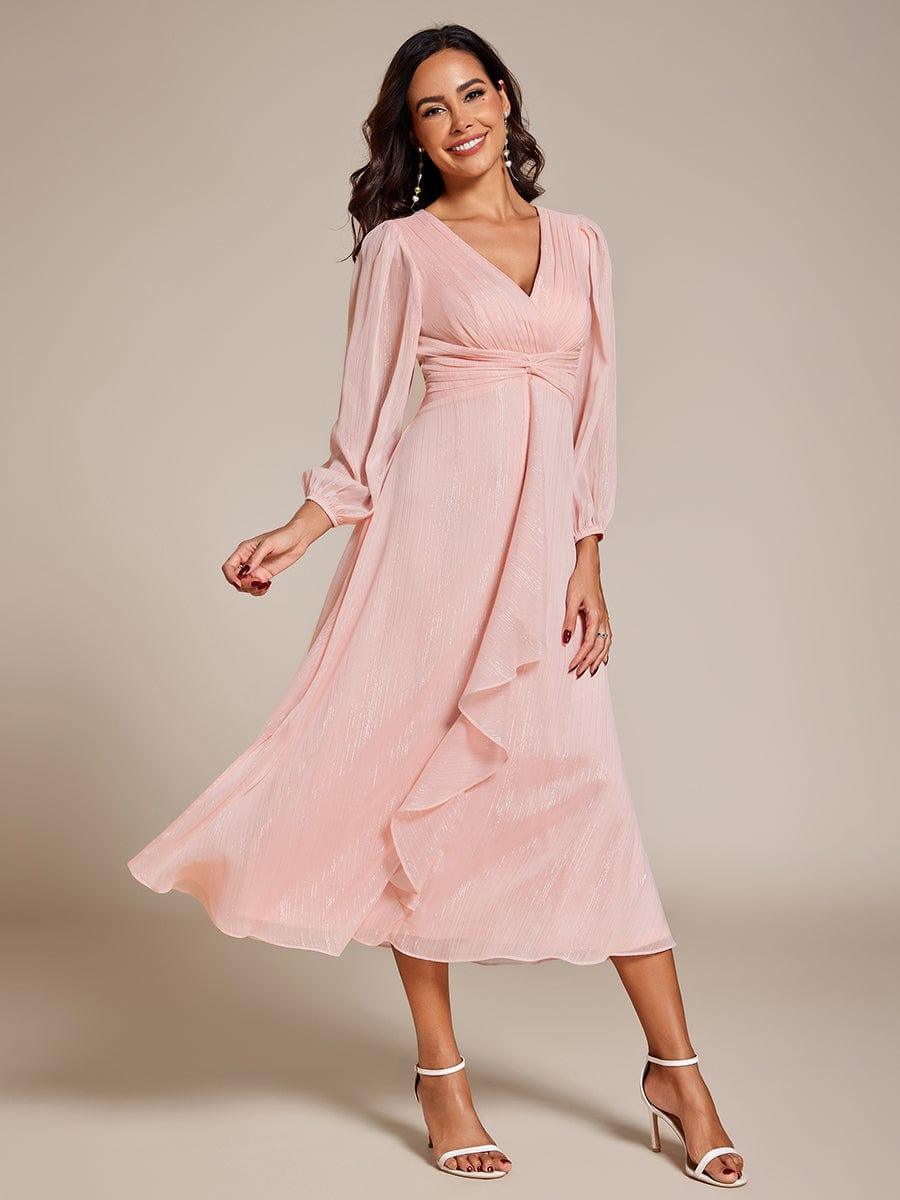 ever EMBER|Glitter Twist Knot See-Through Long Sleeve Wedding Guest Dress