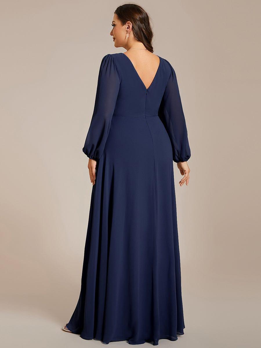 ever ESMÉE|Pleated Double V-Neck Long Sleeves Shiny Belt Chiffon Evening Dress