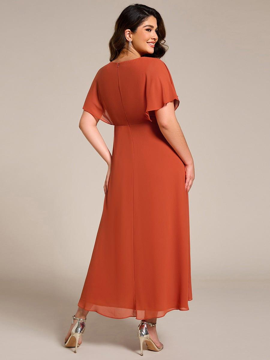 ever LILAS|Elegant Short Sleeves A-Line Waist Applique Formal Dress with Lotus Leaf Hem