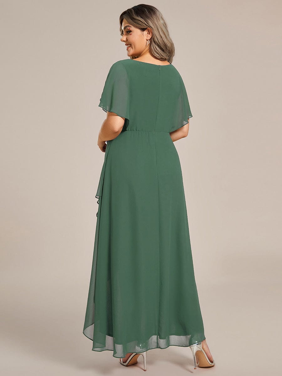 ever LILAS|Elegant Short Sleeves A-Line Waist Applique Formal Dress with Lotus Leaf Hem