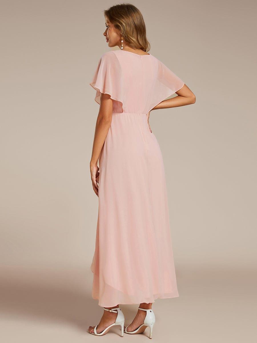 ever LILAS|Elegant Short Sleeves A-Line Waist Applique Formal Dress with Lotus Leaf Hem