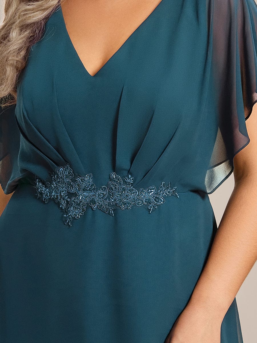 pretty LILAS|Plus Size V-Neck Chiffon Bat-Wing Sleeve A-Line Waist Applique Formal Dress