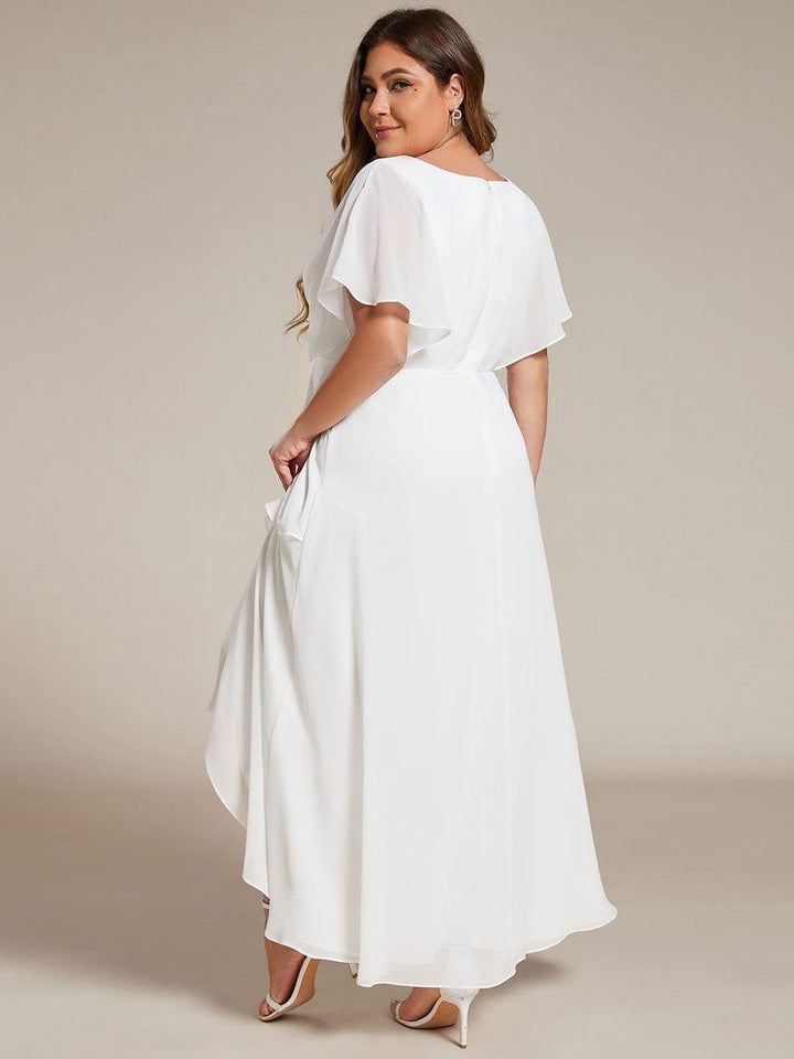 pretty LILAS|Plus Size V-Neck Chiffon Bat-Wing Sleeve A-Line Waist Applique Formal Dress