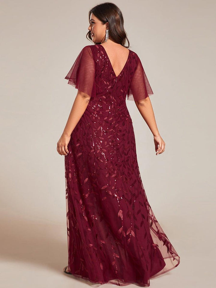 ever ALIX|Short Sleeves Sequin High Low V-Neck Midi Formal Wedding Guest Dress