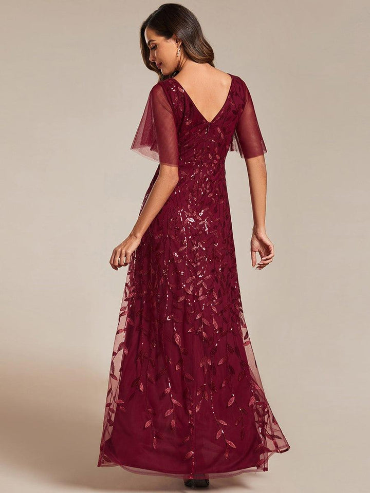 ever ALIX|Short Sleeves Sequin High Low V-Neck Midi Formal Wedding Guest Dress
