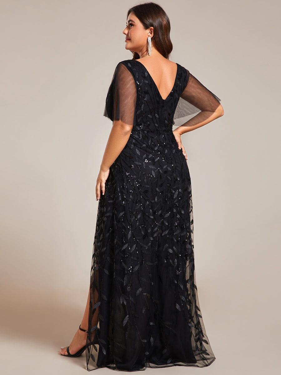 ever ALIX|Short Sleeves Sequin High Low V-Neck Midi Formal Wedding Guest Dress