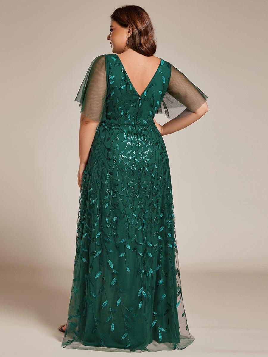 ever ALIX|Short Sleeves Sequin High Low V-Neck Midi Formal Wedding Guest Dress