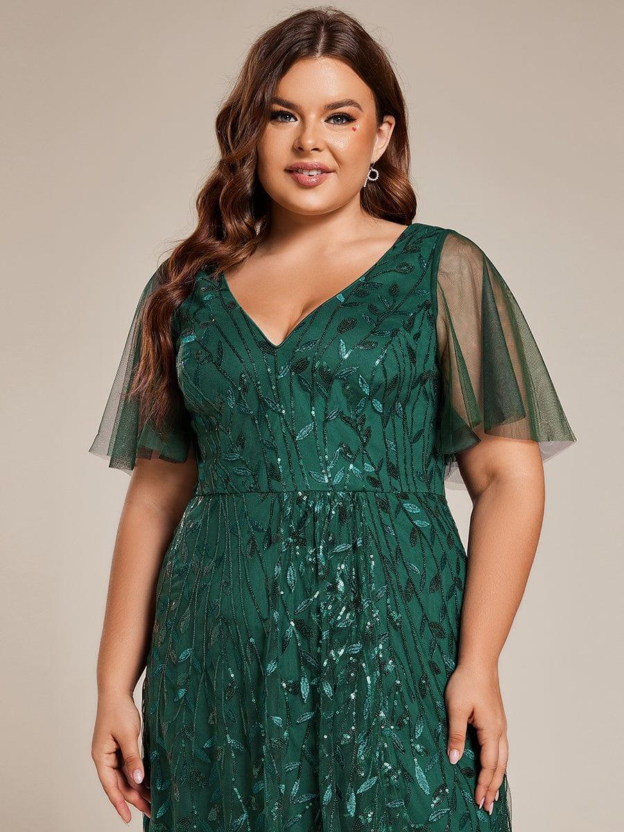 ever ALIX|Short Sleeves Sequin High Low V-Neck Midi Formal Wedding Guest Dress