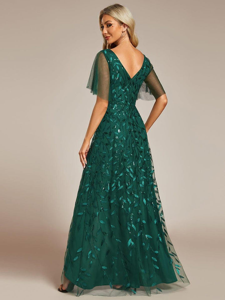 ever ALIX|Short Sleeves Sequin High Low V-Neck Midi Formal Wedding Guest Dress