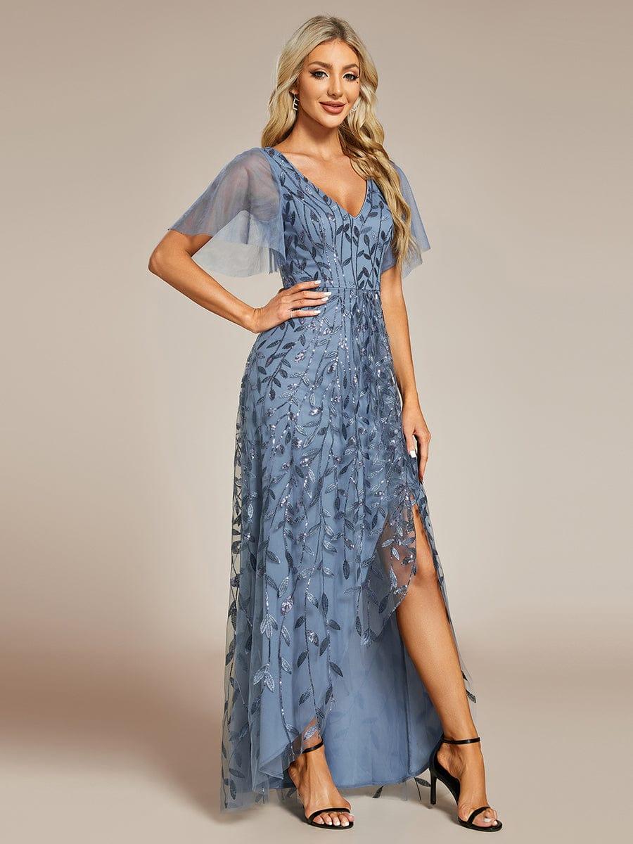 ever ALIX|Short Sleeves Sequin High Low V-Neck Midi Formal Wedding Guest Dress