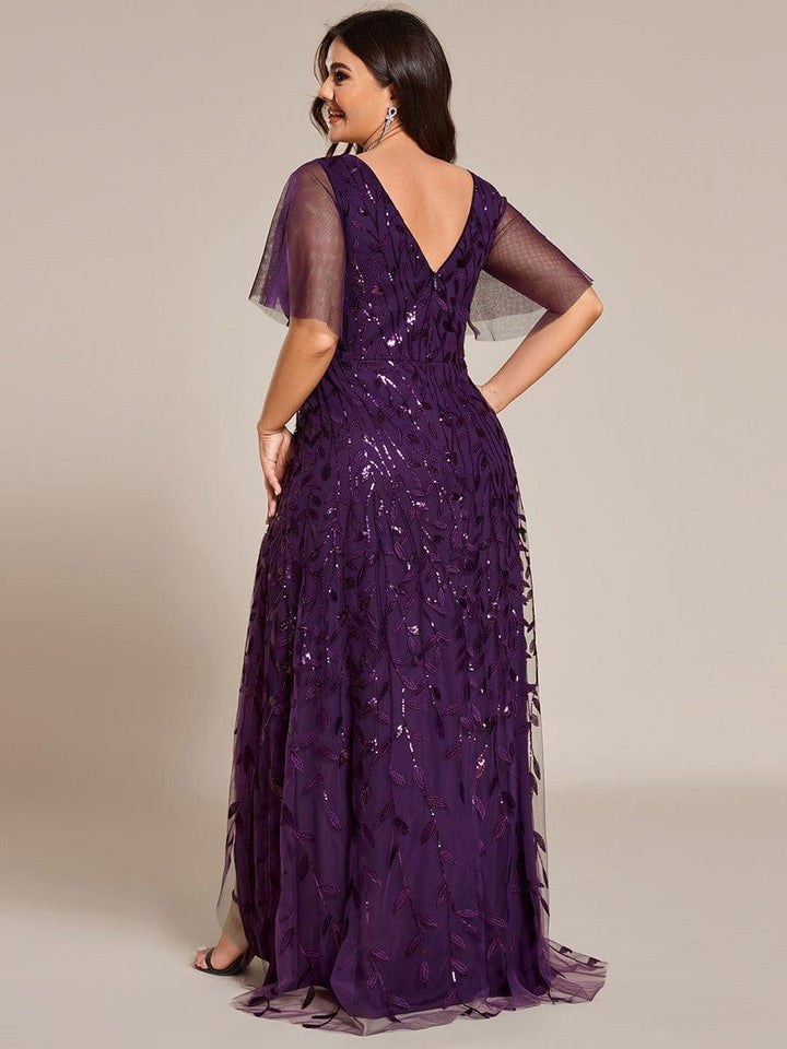 ever ALIX|Short Sleeves Sequin High Low V-Neck Midi Formal Wedding Guest Dress