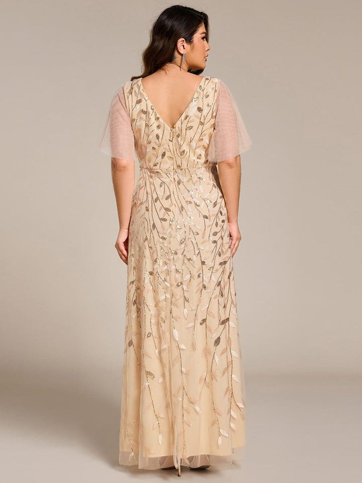 ever ALIX|Short Sleeves Sequin High Low V-Neck Midi Formal Wedding Guest Dress