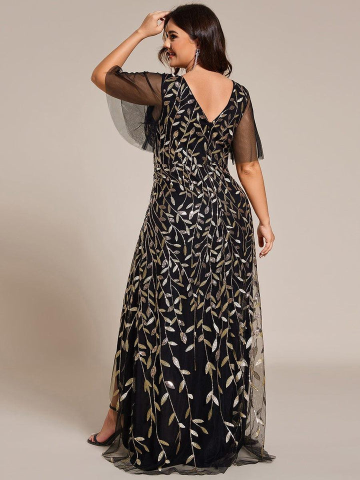 ever ALIX|Short Sleeves Sequin High Low V-Neck Midi Formal Wedding Guest Dress