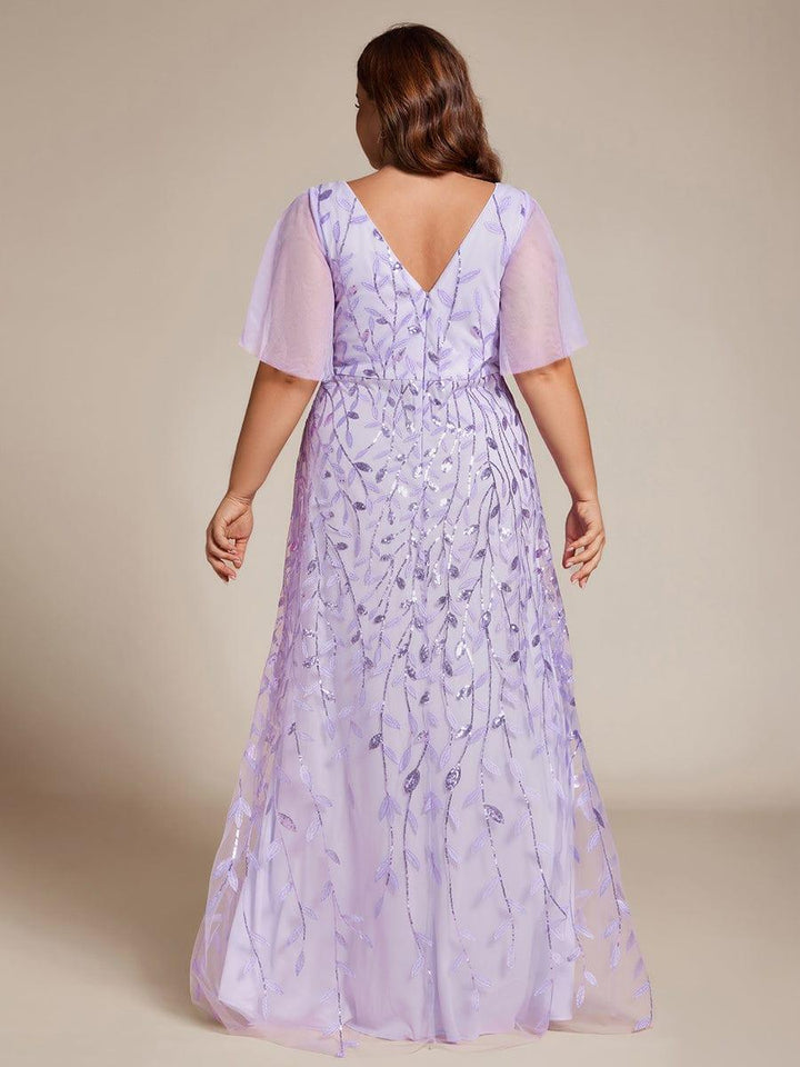 ever ALIX|Short Sleeves Sequin High Low V-Neck Midi Formal Wedding Guest Dress