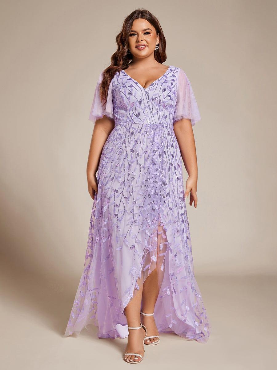ever ALIX|Short Sleeves Sequin High Low V-Neck Midi Formal Wedding Guest Dress