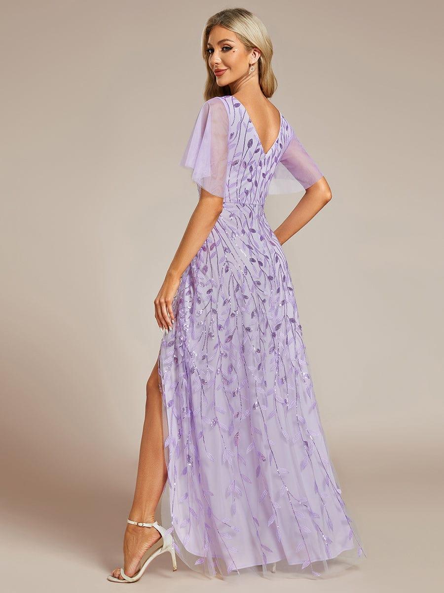 ever ALIX|Short Sleeves Sequin High Low V-Neck Midi Formal Wedding Guest Dress