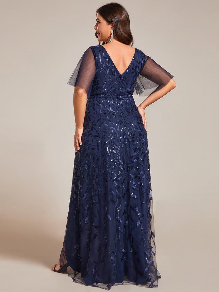 ever ALIX|Short Sleeves Sequin High Low V-Neck Midi Formal Wedding Guest Dress