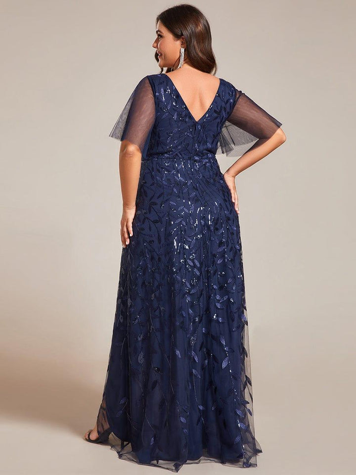 ever ALIX|Short Sleeves Sequin High Low V-Neck Midi Formal Wedding Guest Dress