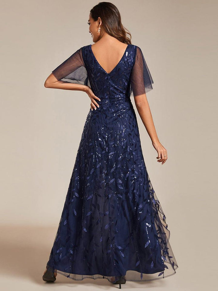 ever ALIX|Short Sleeves Sequin High Low V-Neck Midi Formal Wedding Guest Dress