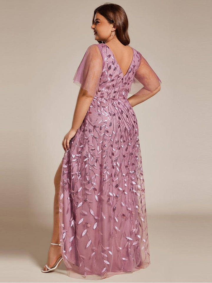 ever ALIX|Short Sleeves Sequin High Low V-Neck Midi Formal Wedding Guest Dress