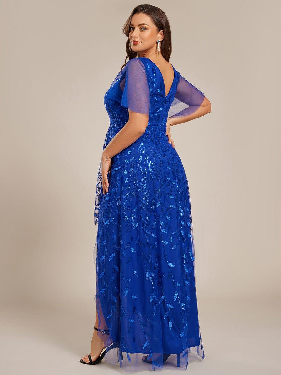 ever ALIX|Short Sleeves Sequin High Low V-Neck Midi Formal Wedding Guest Dress