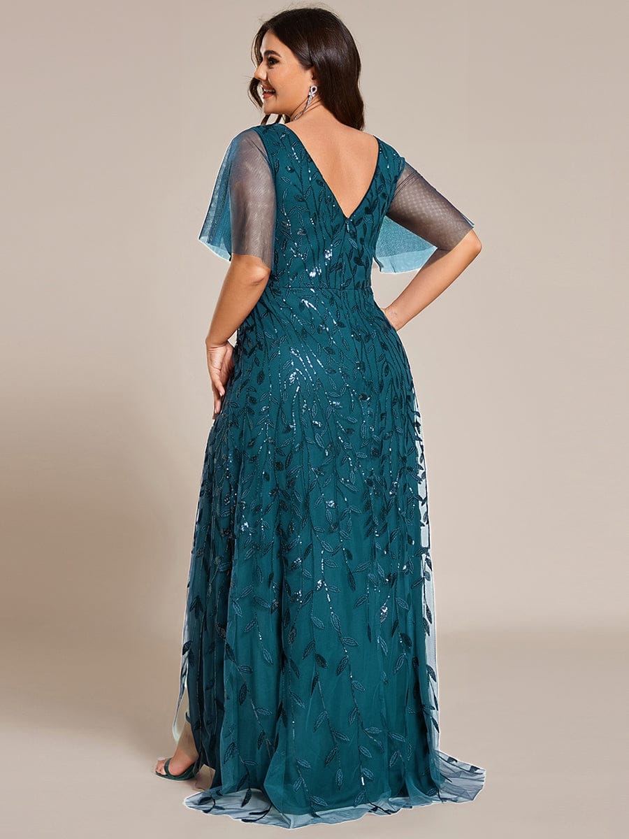 ever ALIX|Short Sleeves Sequin High Low V-Neck Midi Formal Wedding Guest Dress