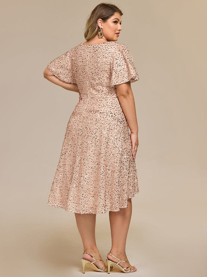 pretty CALISTEA|Plus Size Sequin Ruffle Sleeve Formal Dress