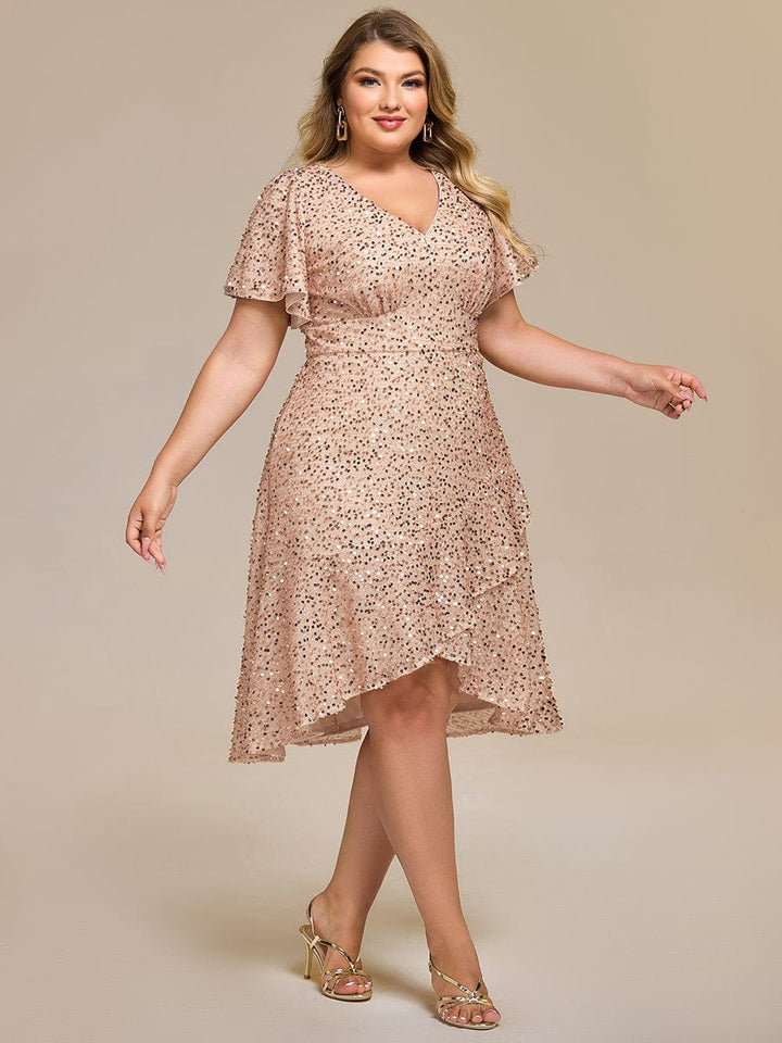 pretty CALISTEA|Plus Size Sequin Ruffle Sleeve Formal Dress