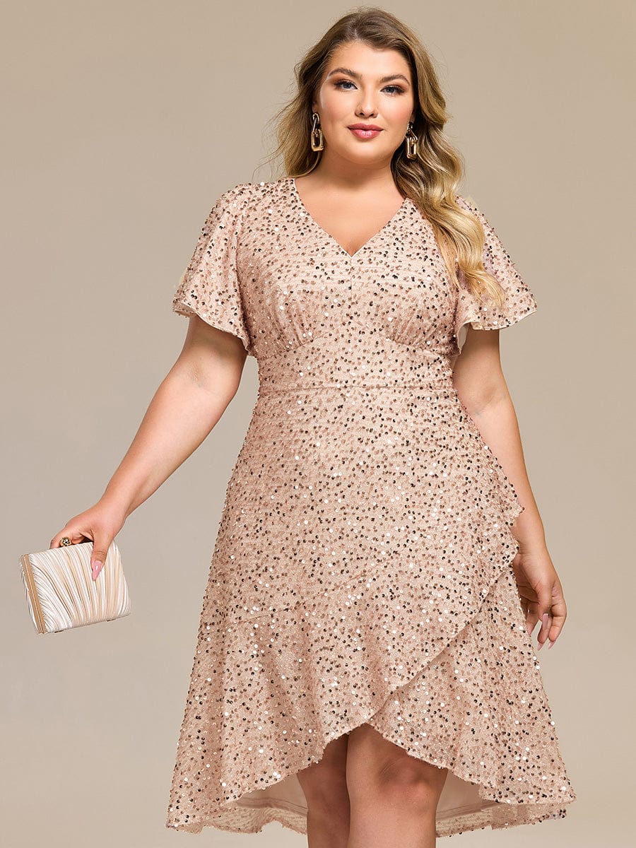 pretty CALISTEA|Plus Size Sequin Ruffle Sleeve Formal Dress