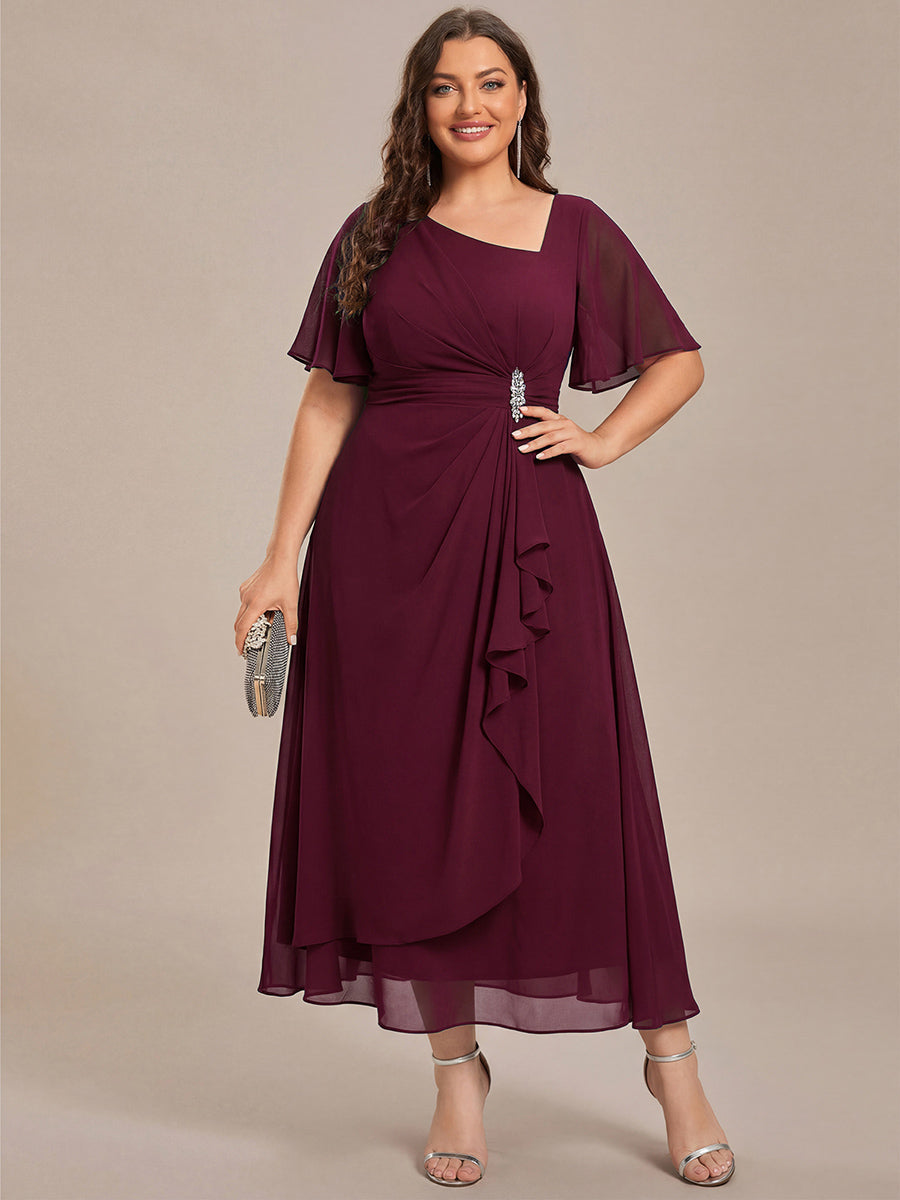 ever LILOU| Pleated Chiffon Ruffle Sleeve Wedding Guest Dress