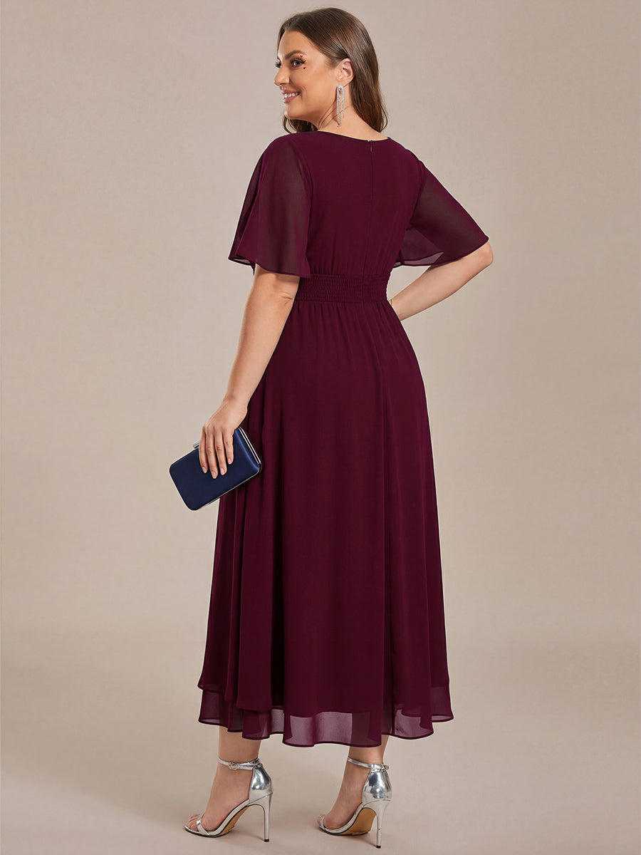 pretty LILOU| Plus Size Pleated Chiffon Ruffle Sleeve Wedding Guest Dress