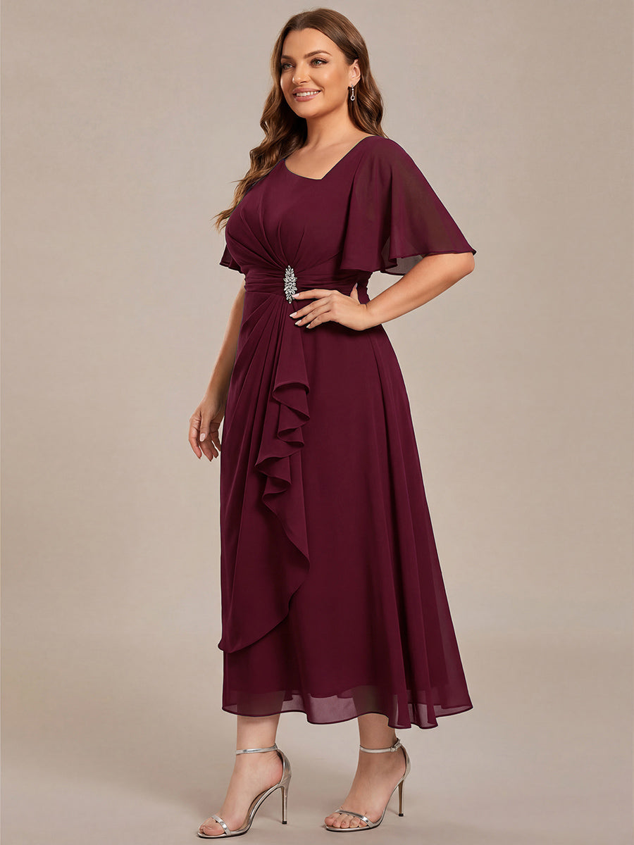 ever LILOU| Pleated Chiffon Ruffle Sleeve Wedding Guest Dress