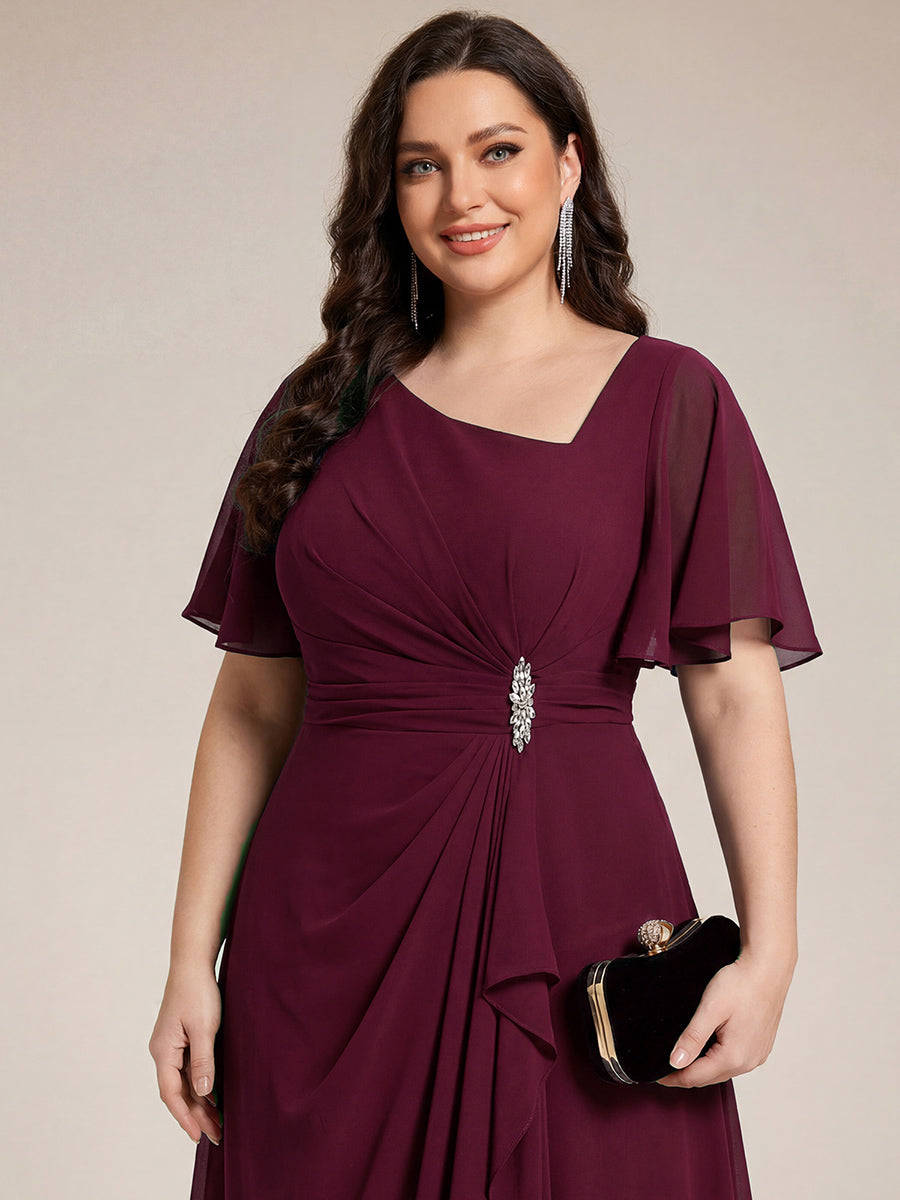 ever LILOU| Pleated Chiffon Ruffle Sleeve Wedding Guest Dress
