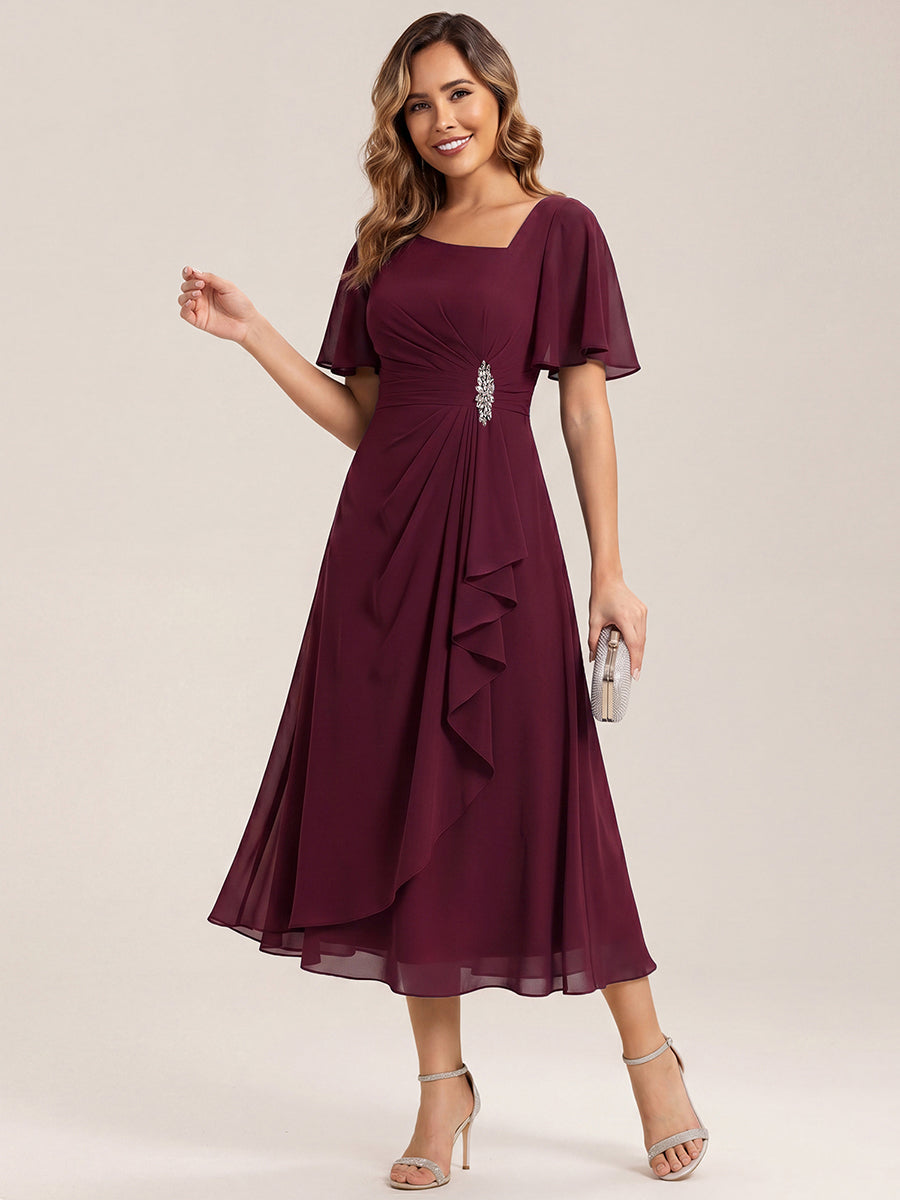 ever LILOU| Pleated Chiffon Ruffle Sleeve Wedding Guest Dress