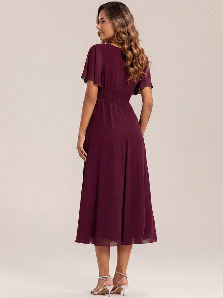 ever LILOU| Pleated Chiffon Ruffle Sleeve Wedding Guest Dress