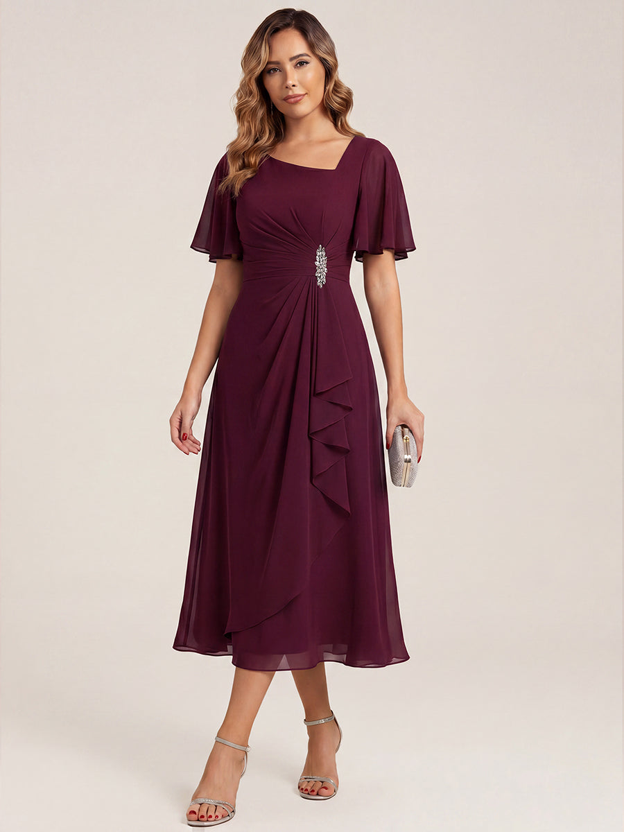ever LILOU| Pleated Chiffon Ruffle Sleeve Wedding Guest Dress