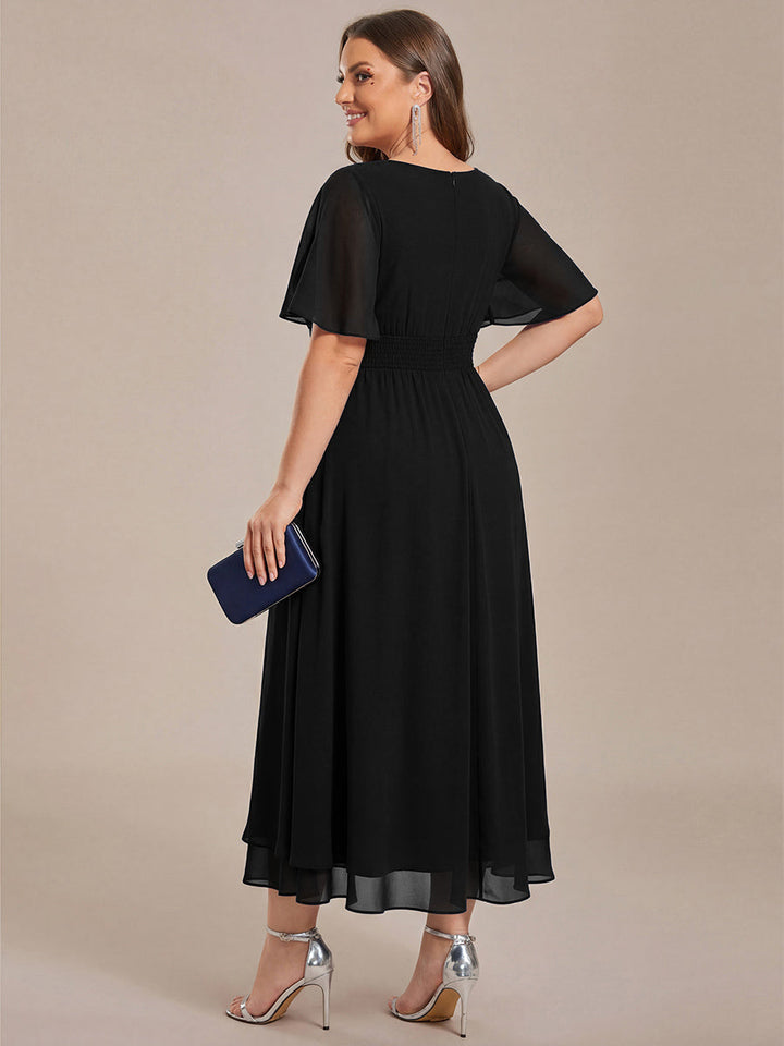 ever LILOU| Pleated Chiffon Ruffle Sleeve Wedding Guest Dress