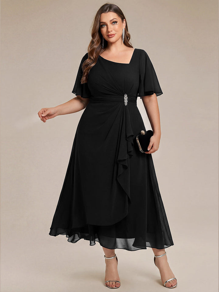 ever LILOU| Pleated Chiffon Ruffle Sleeve Wedding Guest Dress