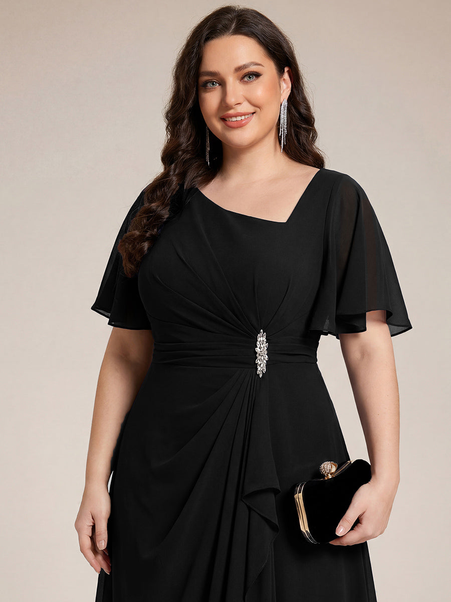 ever LILOU| Pleated Chiffon Ruffle Sleeve Wedding Guest Dress