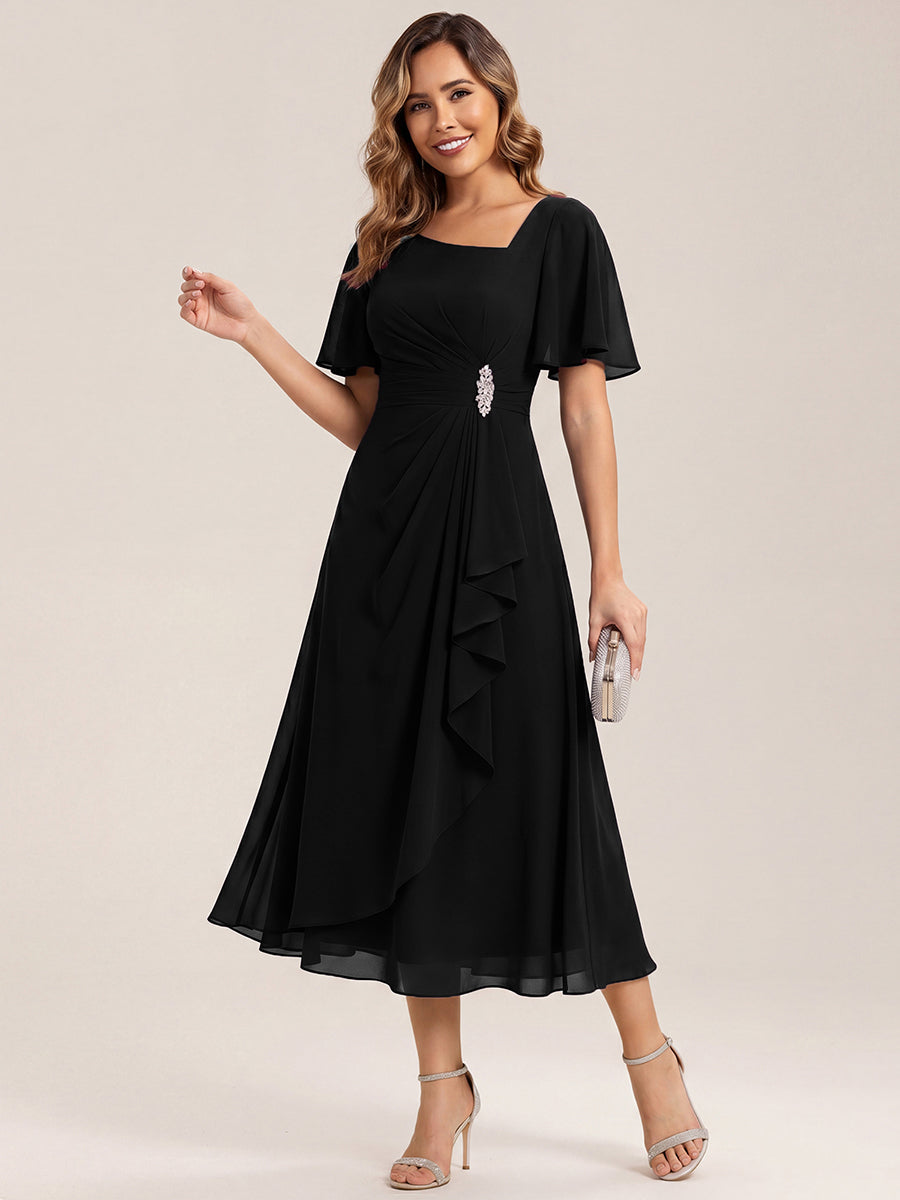 ever LILOU| Pleated Chiffon Ruffle Sleeve Wedding Guest Dress