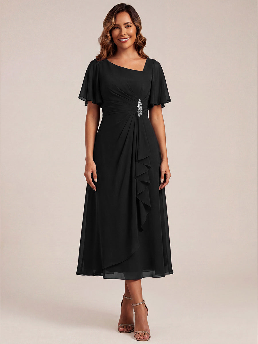 ever LILOU| Pleated Chiffon Ruffle Sleeve Wedding Guest Dress