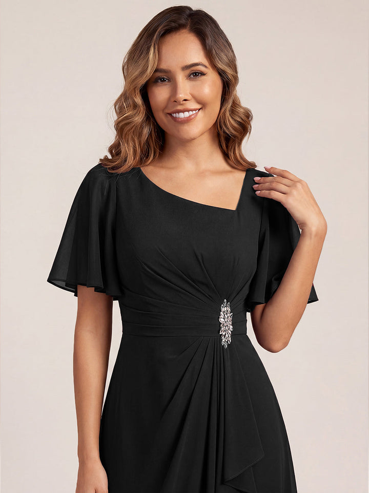 ever LILOU| Pleated Chiffon Ruffle Sleeve Wedding Guest Dress