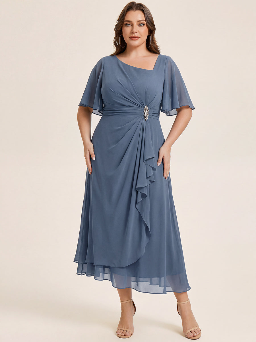 pretty LILOU| Plus Size Pleated Chiffon Ruffle Sleeve Wedding Guest Dress