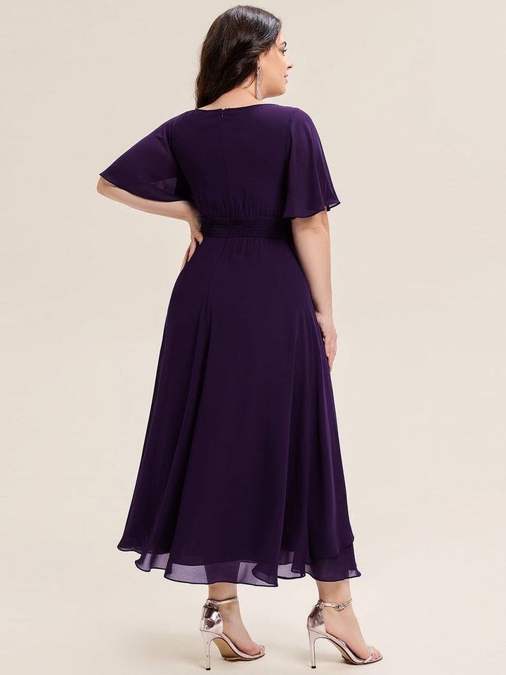 ever LILOU| Pleated Chiffon Ruffle Sleeve Wedding Guest Dress
