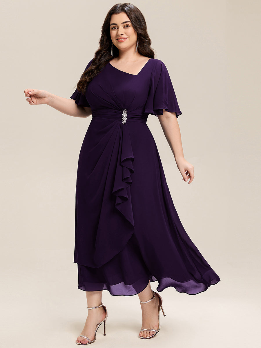 ever LILOU| Pleated Chiffon Ruffle Sleeve Wedding Guest Dress