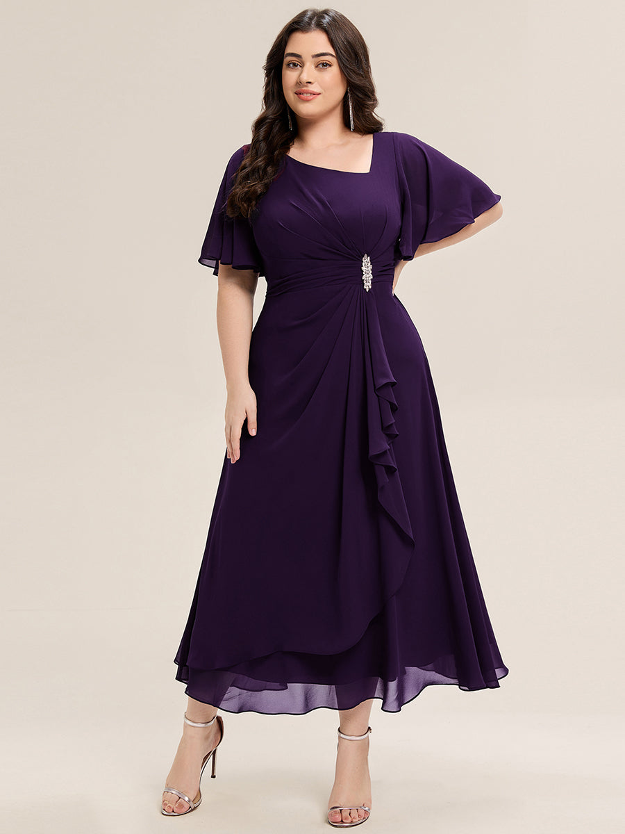 ever LILOU| Pleated Chiffon Ruffle Sleeve Wedding Guest Dress