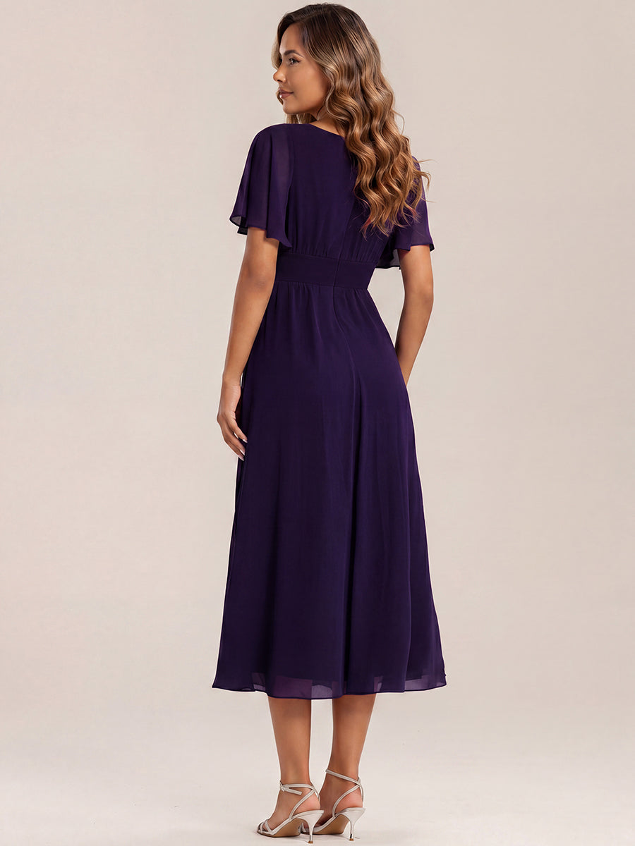 ever LILOU| Pleated Chiffon Ruffle Sleeve Wedding Guest Dress