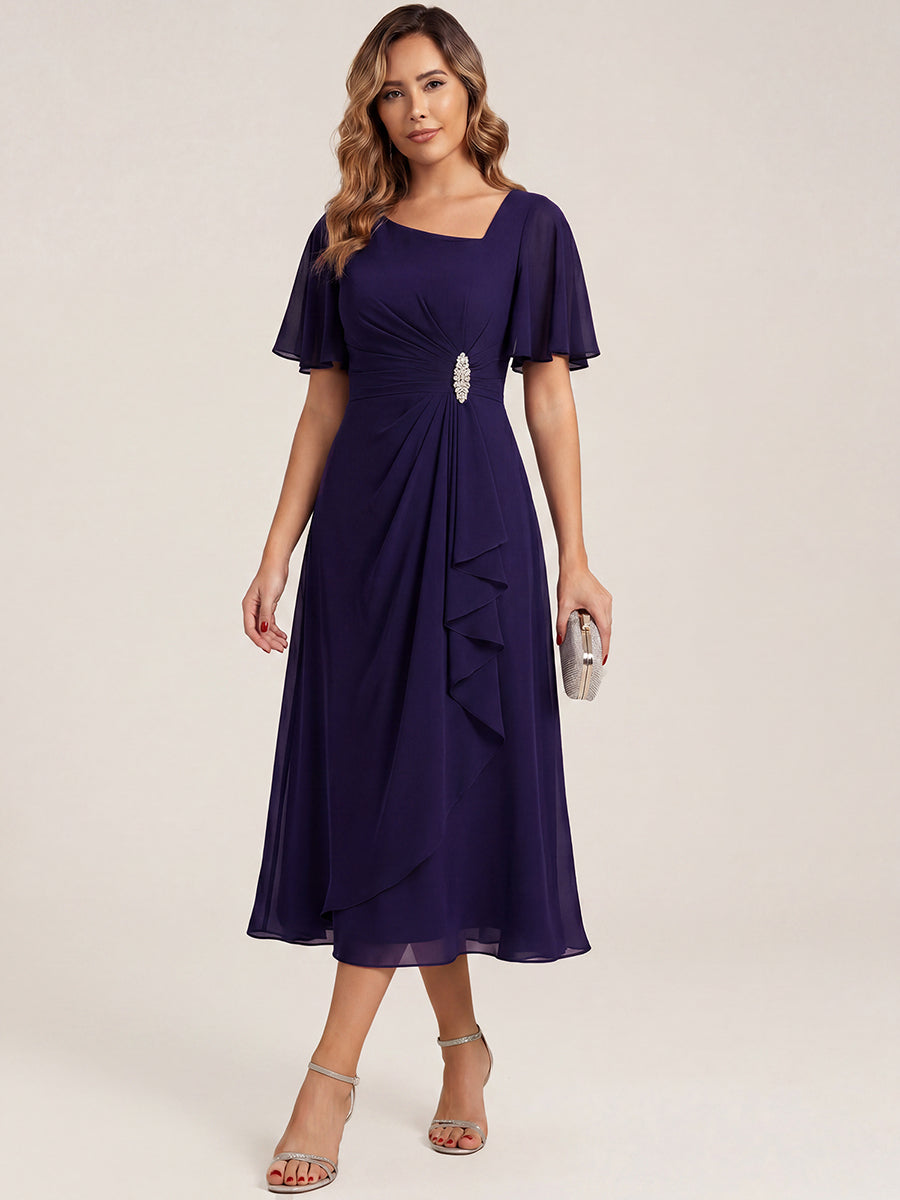 ever LILOU| Pleated Chiffon Ruffle Sleeve Wedding Guest Dress