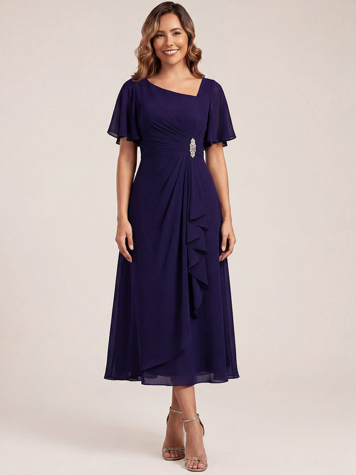 ever LILOU| Pleated Chiffon Ruffle Sleeve Wedding Guest Dress