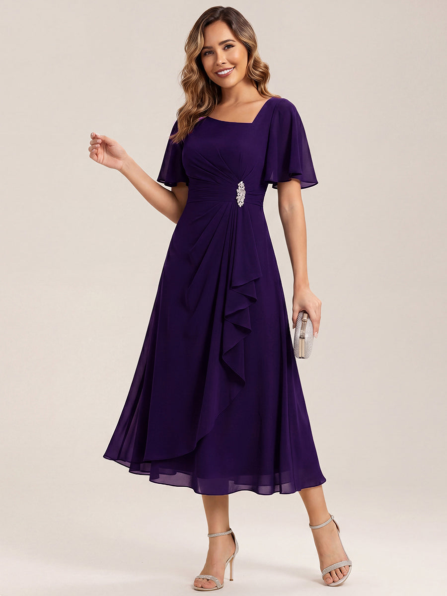 ever LILOU| Pleated Chiffon Ruffle Sleeve Wedding Guest Dress
